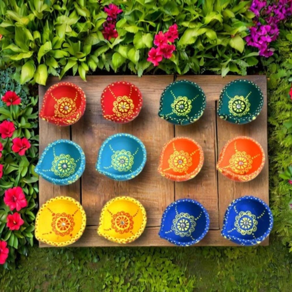 Handmade Washable Terracotta Zero Diya Set of 12